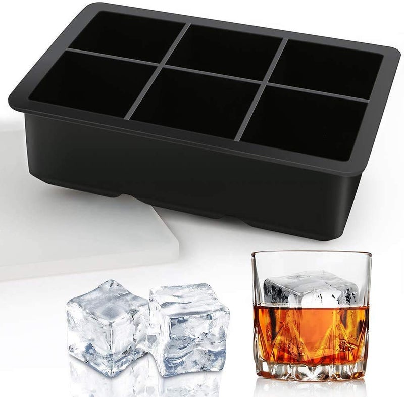 SEMITO SEMITO Silicone Ice Cube Tray Large Square Ice Maker Easy Release Large Size 2 Cubes BPAFree Ice Trays of 6 Cavities SpillResistant Ice Cube Mold for Whiskey Spirits Cocktail Drinks - Image 1