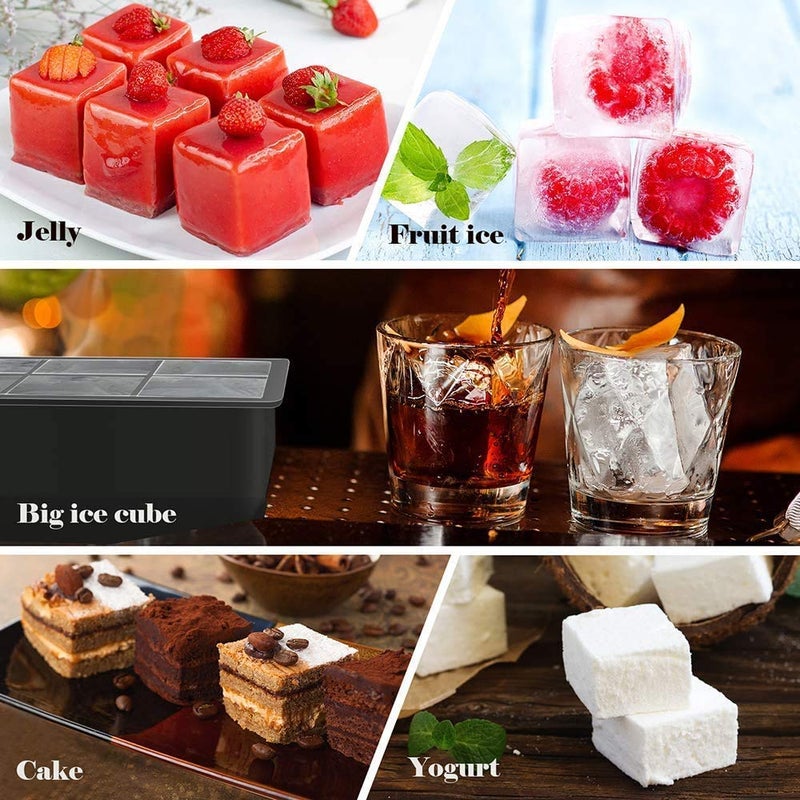 SEMITO SEMITO Silicone Ice Cube Tray Large Square Ice Maker Easy Release Large Size 2 Cubes BPAFree Ice Trays of 6 Cavities SpillResistant Ice Cube Mold for Whiskey Spirits Cocktail Drinks - Image 4