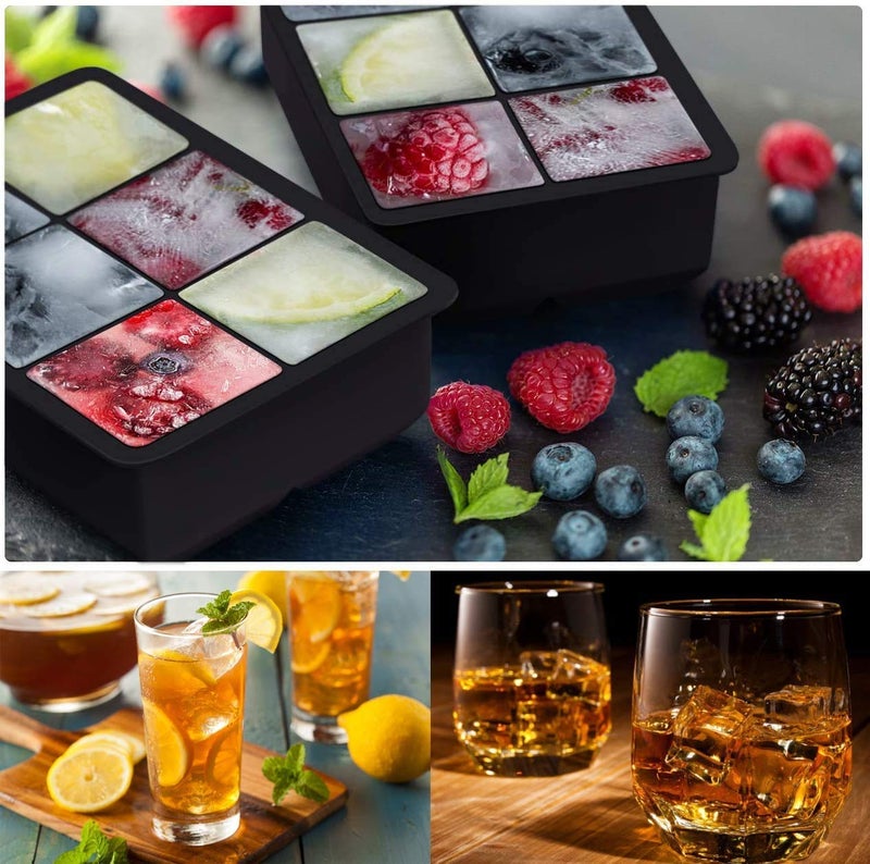 SEMITO SEMITO Silicone Ice Cube Tray Large Square Ice Maker Easy Release Large Size 2 Cubes BPAFree Ice Trays of 6 Cavities SpillResistant Ice Cube Mold for Whiskey Spirits Cocktail Drinks - Image 5