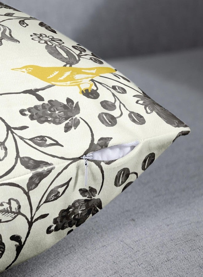 Emvency Set of 2 Floral Throw Pillow Cover Square Size 18x18 Inches Yellow Gray Vintage Bird Ivory Trendy Lumbar Decorative Pillowcase with Hidden Zipper Decor Cushion Gift for Holiday Sofa Bed - Image 2