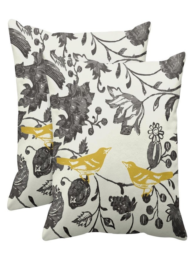 Emvency Set of 2 Floral Throw Pillow Cover Square Size 18x18 Inches Yellow Gray Vintage Bird Ivory Trendy Lumbar Decorative Pillowcase with Hidden Zipper Decor Cushion Gift for Holiday Sofa Bed - Image 1
