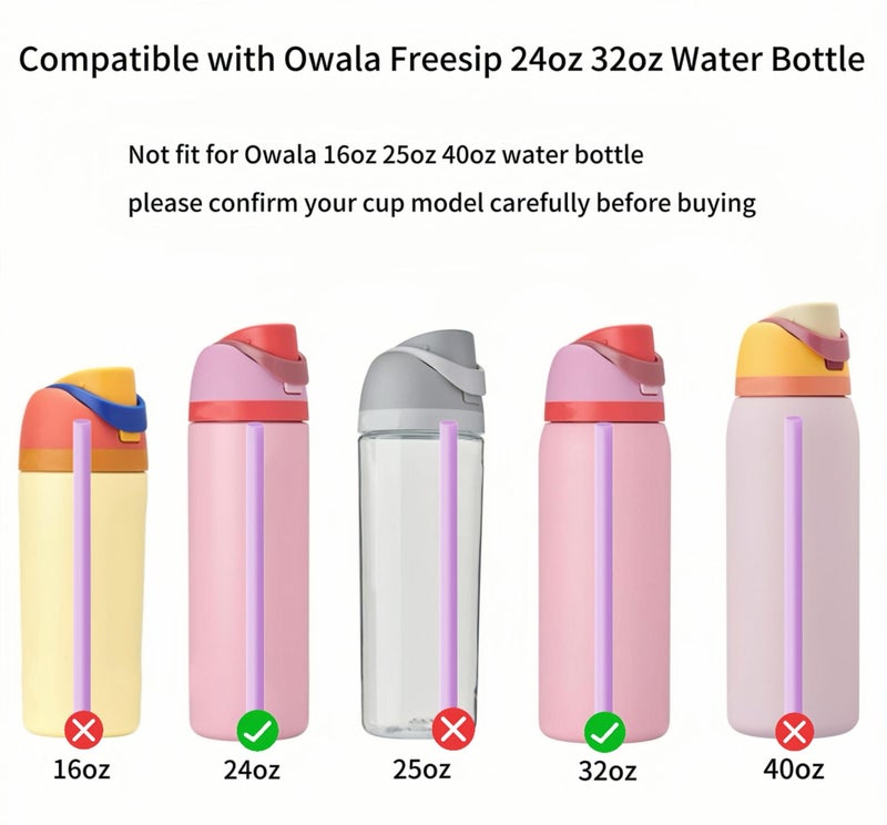 Joshey 6PCS Replacement Straws for Owala FreeSip 24oz & 32oz Water Bottles - Reusable Plastic Straws with 1 Cleaning Brush, Travel Tumbler Accessories Parts - 3 Colors (Pink, Green, Purple) - Image 3