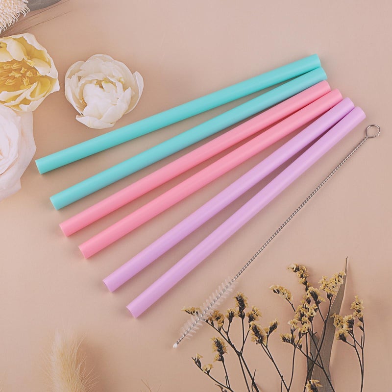 Joshey 6PCS Replacement Straws for Owala FreeSip 24oz & 32oz Water Bottles - Reusable Plastic Straws with 1 Cleaning Brush, Travel Tumbler Accessories Parts - 3 Colors (Pink, Green, Purple) - Image 5