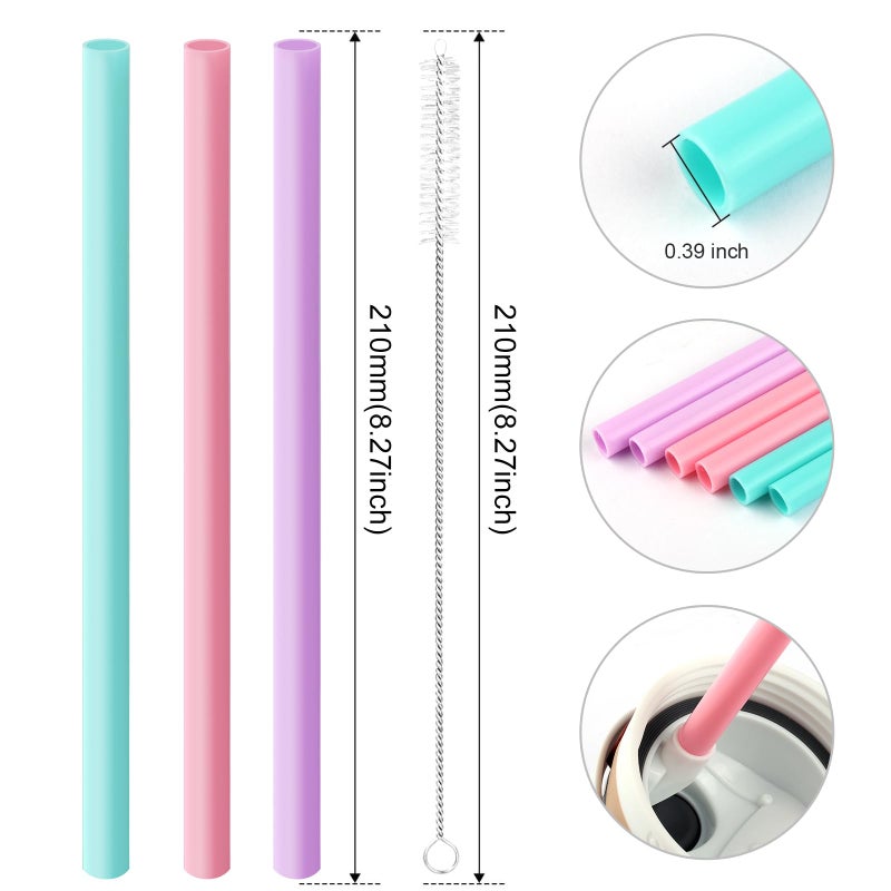 Joshey 6PCS Replacement Straws for Owala FreeSip 24oz & 32oz Water Bottles - Reusable Plastic Straws with 1 Cleaning Brush, Travel Tumbler Accessories Parts - 3 Colors (Pink, Green, Purple) - Image 2