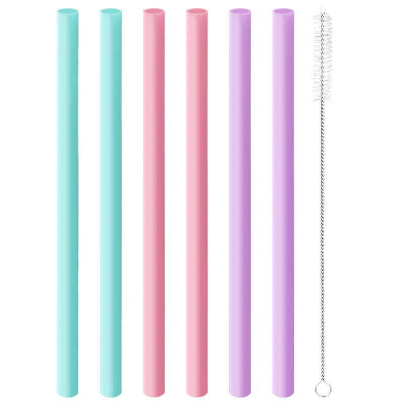 Joshey 6PCS Replacement Straws for Owala FreeSip 24oz & 32oz Water Bottles - Reusable Plastic Straws with 1 Cleaning Brush, Travel Tumbler Accessories Parts - 3 Colors (Pink, Green, Purple) - Image 1