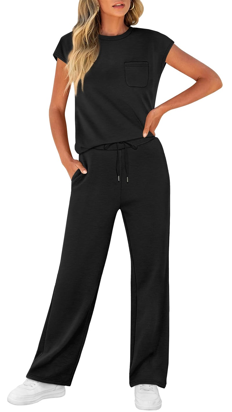 WIHOLL Workout Sets for Women 2 Piece Travel Airport Outfits on Plane Summer Business Casual Loungewear Ladies Pants Comfy Sets Cruise Vacation Outfits Resort Wear for Womens 2026 Clothing Black M - Image 3