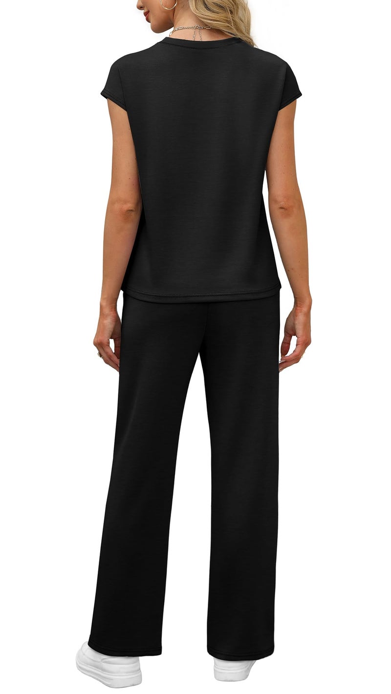 WIHOLL Workout Sets for Women 2 Piece Travel Airport Outfits on Plane Summer Business Casual Loungewear Ladies Pants Comfy Sets Cruise Vacation Outfits Resort Wear for Womens 2026 Clothing Black M - Image 5