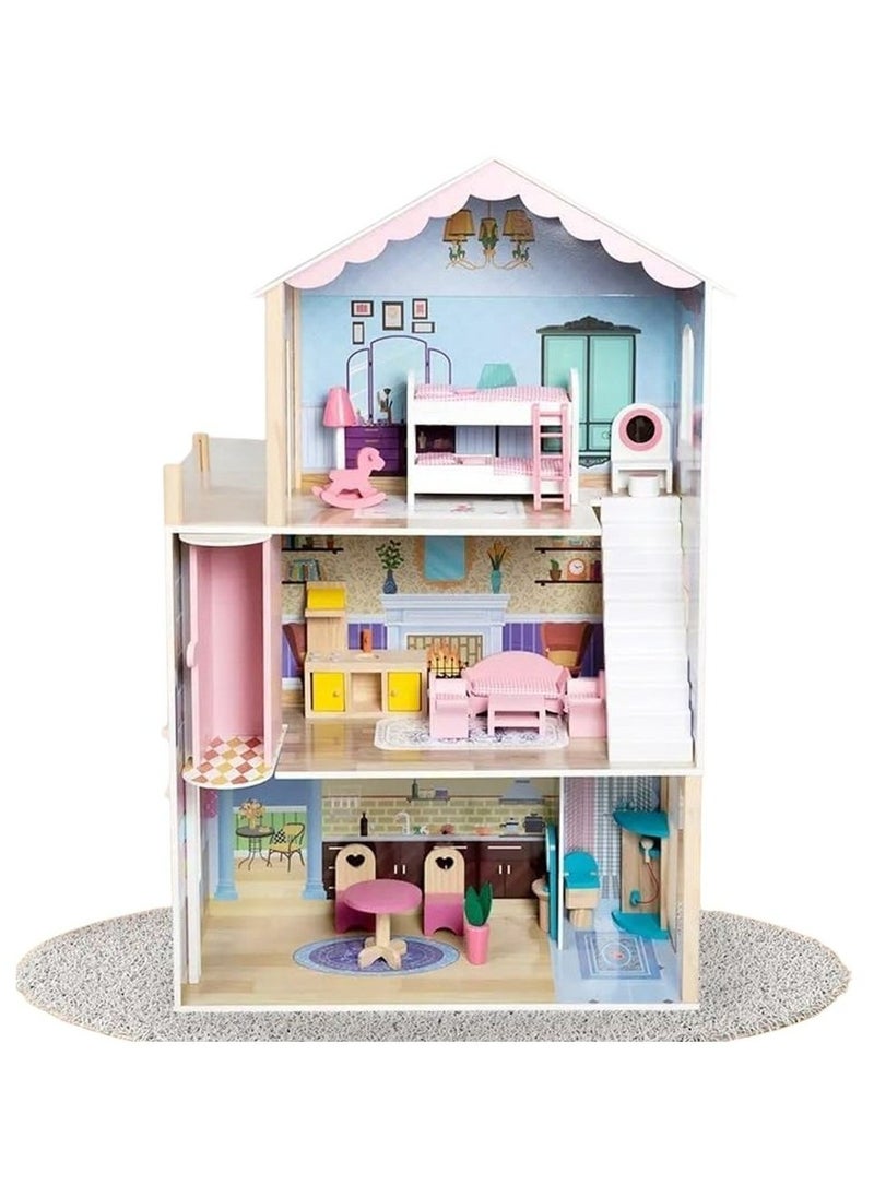 Little Learners Summer Villa Wooden Dollhouse - 80 Pcs  - Image 1