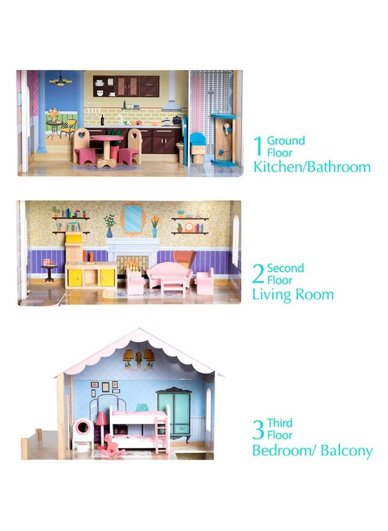 Little Learners Summer Villa Wooden Dollhouse - 80 Pcs  - Image 3