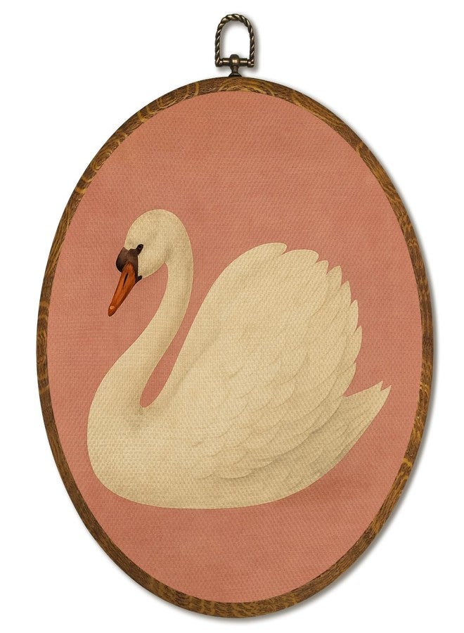 LANBAIHE Vintage White Swan Wall Art Decor 10x10 Inch Framed - Dark Moody Gothic Decor, Aesthetic Circular Art for Home Living Room, Unique Gift for Swan Lover, Neutral Retro Artwork (Pink Swan6) - Image 1