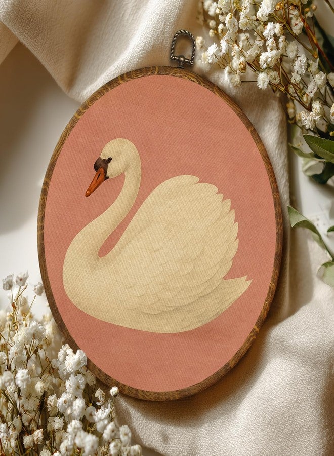 LANBAIHE Vintage White Swan Wall Art Decor 10x10 Inch Framed - Dark Moody Gothic Decor, Aesthetic Circular Art for Home Living Room, Unique Gift for Swan Lover, Neutral Retro Artwork (Pink Swan6) - Image 4