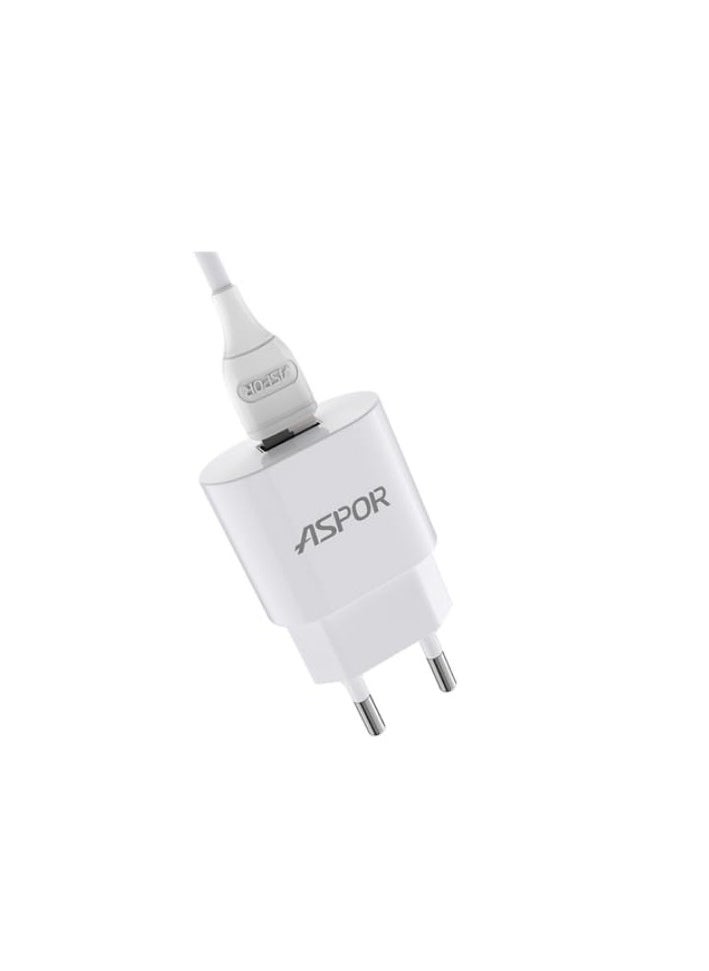 Aspor - A818 2.4 A IQ Home charger Plus Type-C cable- 1USB - EU PIN - White - Image 1