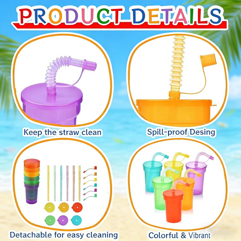 Haundry 12 Pack Kids Party Cups with Lid and Straws, Colorful Plastic Sipper Party Favors Cups for School Events and Birthday Celebrations Supplies - Image 3