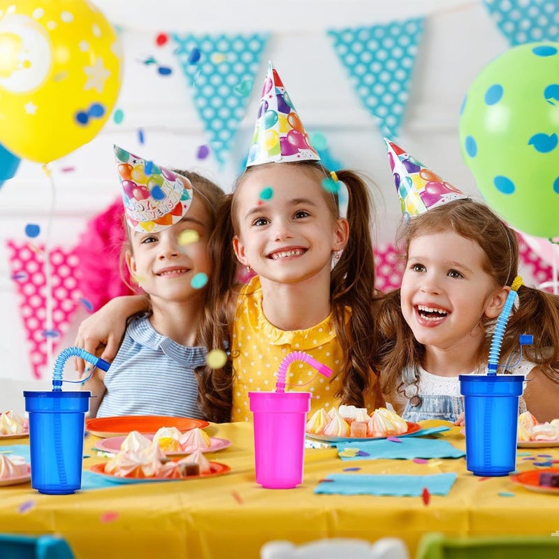 Haundry 12 Pack Kids Party Cups with Lid and Straws, Colorful Plastic Sipper Party Favors Cups for School Events and Birthday Celebrations Supplies - Image 5