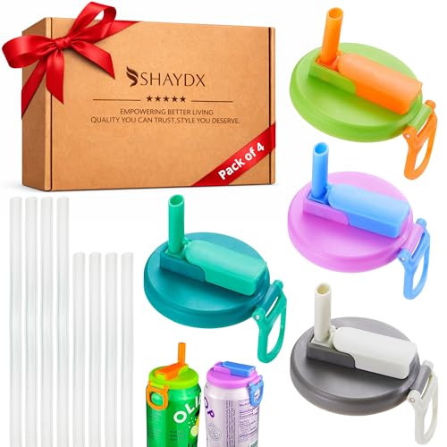 SHAYDX Soda Can Lids – 4 Pack Snap-On Reusable Can Covers with 4 Small & 4 Large Straws, Spill-Resistant Caps for Soda & Beer Pop Cans, Outdoor, Travel & Events, Keeps Drinks Clean - Image 1