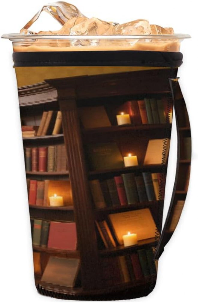 18-20oz Reusable Corner Bookcase Iced Coffee Sleeves 16-32oz Insulator Sleeves with Handle for Cold Drinks Beverages Drink Sleeve Holder for Popular Brands Coffee Cup-S - Image 1