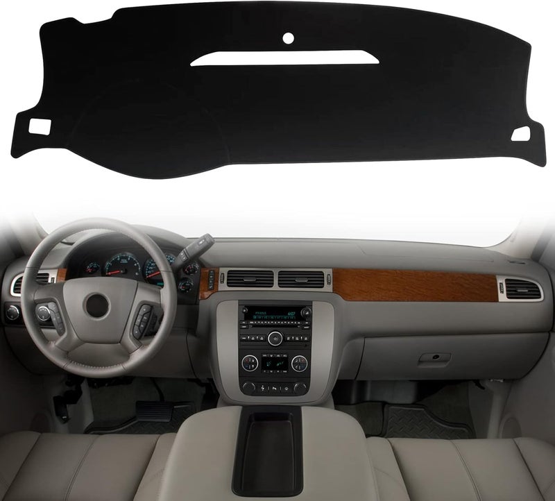 HanLanKa غطاء لوحة القيادة حصيرة لوحة القيادة متوافقة مع 07-14 Chevy Tahoe Suburban Denali Avalanche GMC Yukon/XL، و 07-13 Chevy Silverado Sierra بدون مكبر صوت لوحة القيادة وصندوق قفازات واحد فقط (يمكن فتح صندوق الوسادة الهوائية) - Image 1