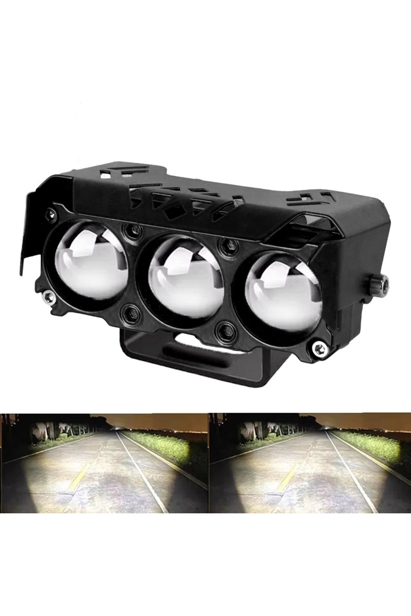 مصباح LED أبيض واحد للدراجات النارية، مصباح عمل ثنائي اللون عالي/منخفض الإضاءة، مصباح ضباب للسيارات، صغير