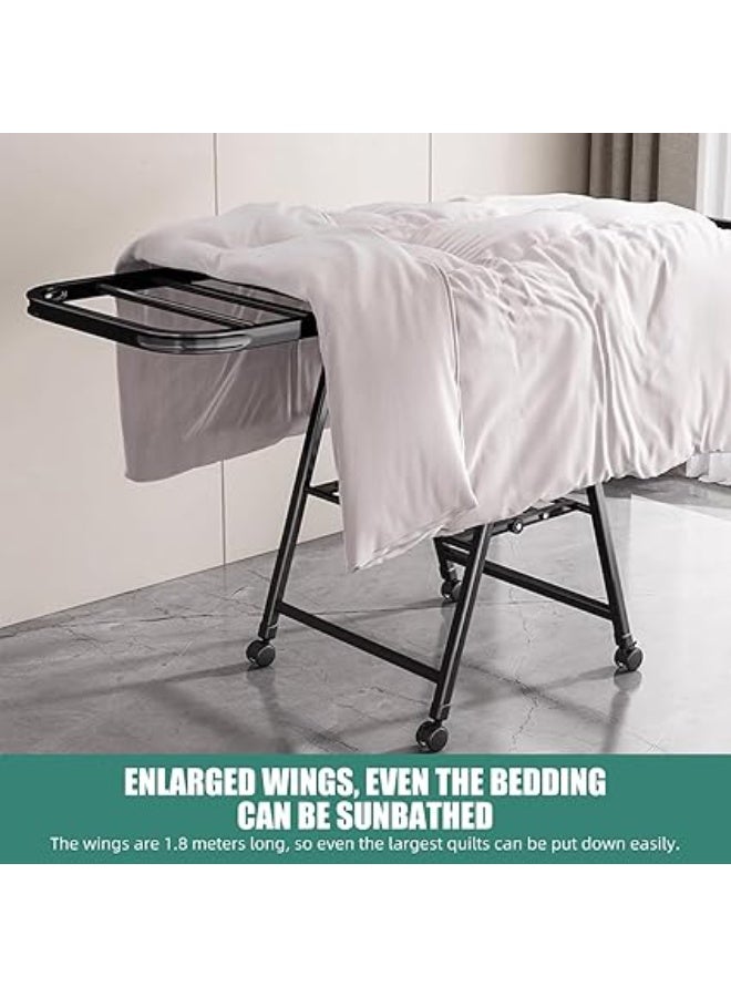 vsell24 Foldable Clothes Drying Rack, 150CM 3-Tier Large Carbon Steel Laundry Drying Stand with Adjustable Wings, Indoor Outdoor Collapsible Cloth Dryer for Clothes, Bedding & Shoes, with 4 Castors - Image 5