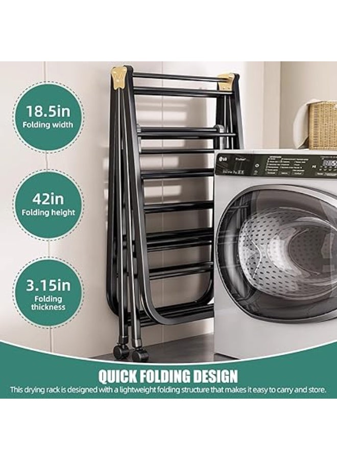 vsell24 Foldable Clothes Drying Rack, 150CM 3-Tier Large Carbon Steel Laundry Drying Stand with Adjustable Wings, Indoor Outdoor Collapsible Cloth Dryer for Clothes, Bedding & Shoes, with 4 Castors - Image 4