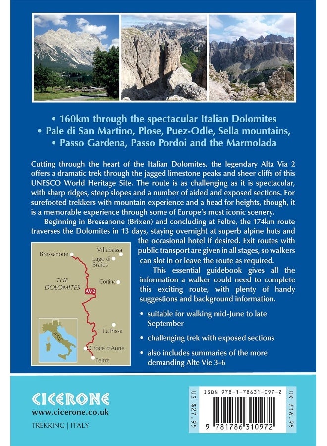 Alta Via 2 - Trekking in the Dolomites: Includes 1:25,000 map booklet. With Alta Vie 3-6 in outline - Image 2