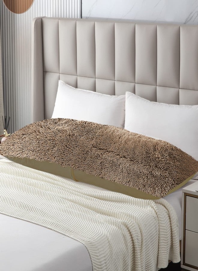 ROLJZTY Shaggy Plush Body Pillow Cover, 21"x54" Luxury Faux Fur Big Pillow Case with Zipper, Sherpa Pillowcase for Girls Kids Bedroom Bed Sofa Decorative-Light Tan - Image 3