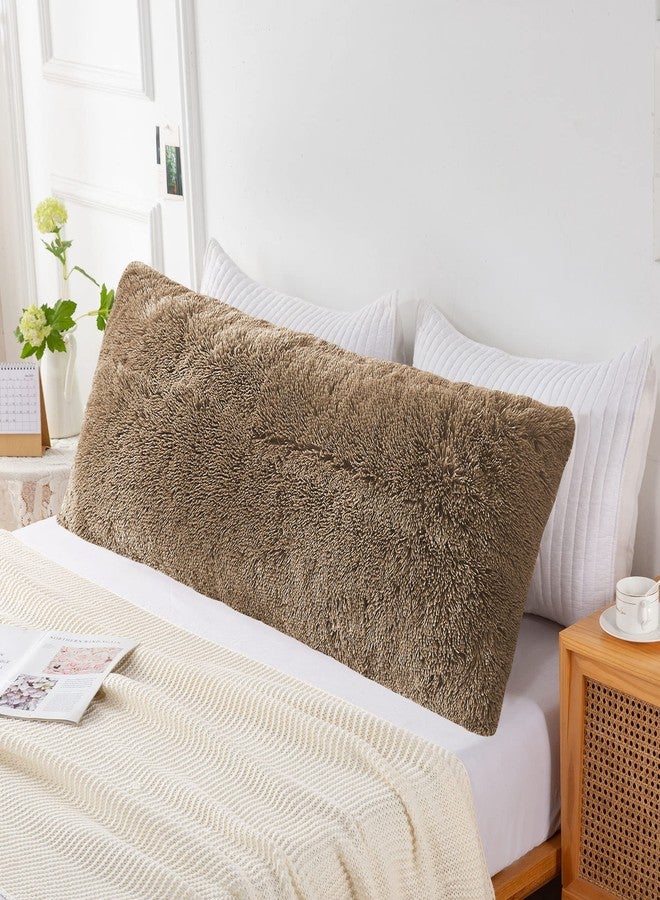 ROLJZTY Shaggy Plush Body Pillow Cover, 21"x54" Luxury Faux Fur Big Pillow Case with Zipper, Sherpa Pillowcase for Girls Kids Bedroom Bed Sofa Decorative-Light Tan - Image 1