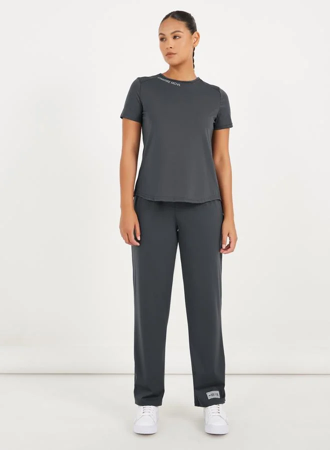 Styli Active Gymspire Edition - Label Dotted Reflective Stripe Detail Straight Pants