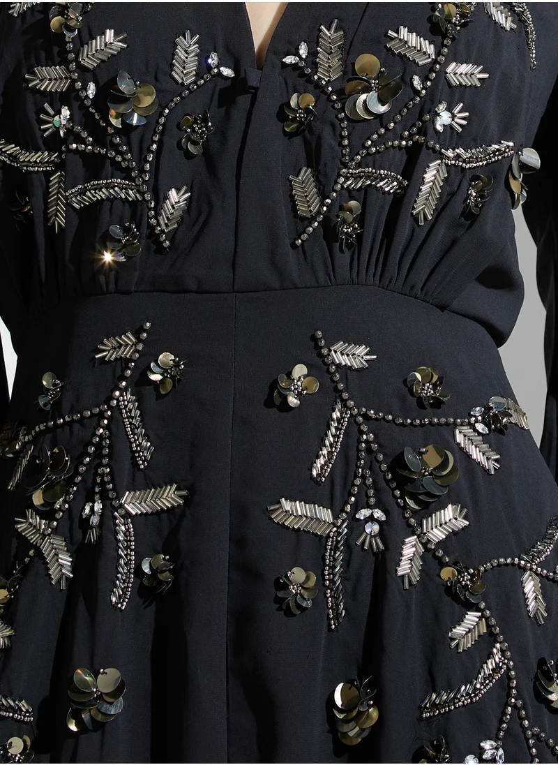 Hope & Ivy Embellished Plunge Neck  Dress