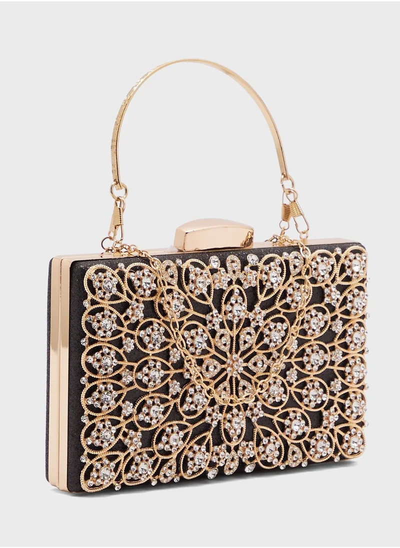 خزانة Floral Motif Embellished Box Clutch Bag