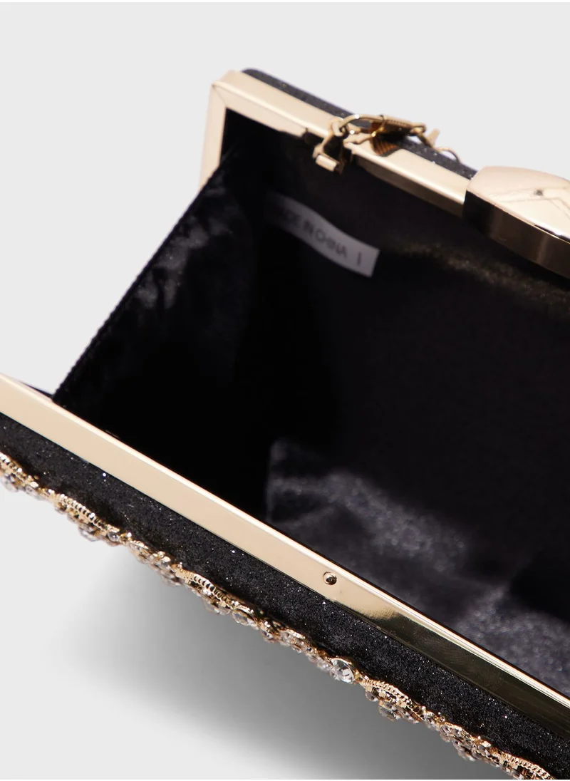 خزانة Floral Motif Embellished Box Clutch Bag
