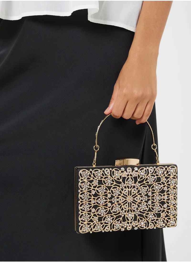 خزانة Floral Motif Embellished Box Clutch Bag