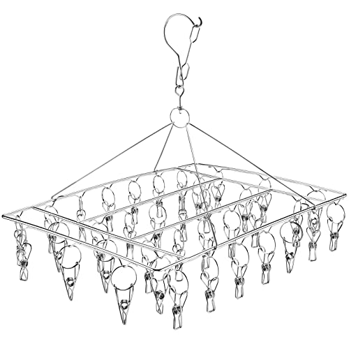 Sinnsally Folding Sock Dryer with 36 PegsMetal Sock Hangers with ClipsUnderwear Hanger for Washing Line AccessoriesStainless Steel Clothes Sock Drying RackLaundry Drip Airer Hanger with Pegs
