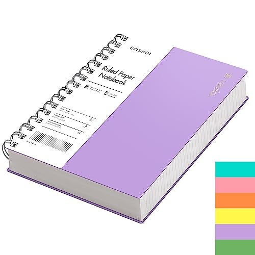 EMSHOI A5 Spiral Notebook College Ruled Lined Journal, Small 5.7" X 8.22", 300 Pages/150 Sheets, 100gsm Thick Paper, Waterproof Hardcover, for Office School Women Men Work Writing Notes-Purple - Image 1