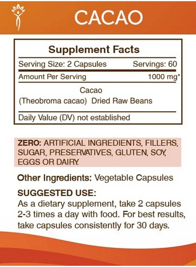 Secrets of the Tribe Cacao 120 Capsules 1000 Mg Cacao (Theobroma Cacao) Dried Raw Beans (120 Capsules) - Image 4