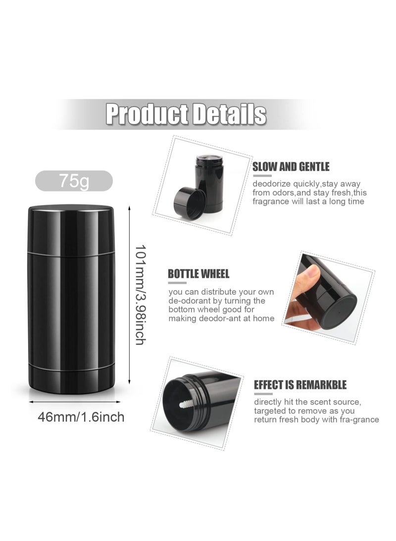 Excefore Empty Round Deodorant Containers 2.5 Oz Twist Up Filling Stick Deodorant Container Plastic Deodorant Bottles Refillable Lip Balm Tube for Lipstick Crayon Chapstick DIY Make Own Deodorant(Black) - Image 2