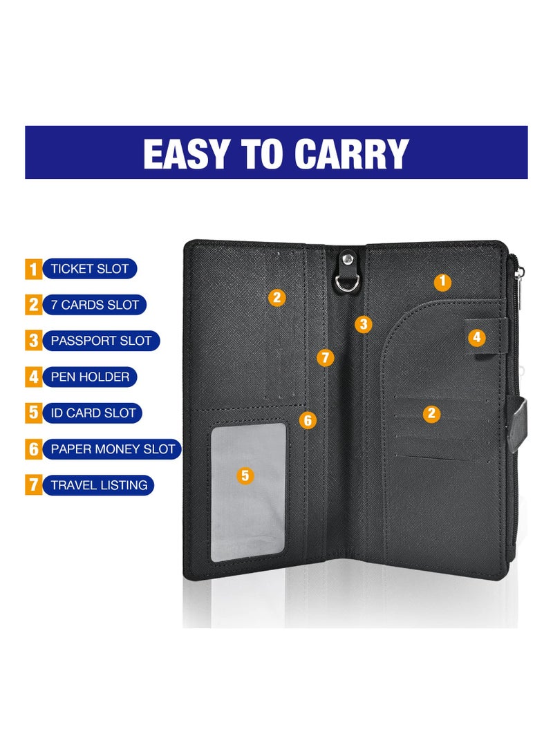 SOLARAE Passport Holder and Travel Wallet, Travel Document Organizer Credit Card Clutch Bag for Men Women, Multi-purpose Passport Wallet for Women/Man (Black) - Image 2