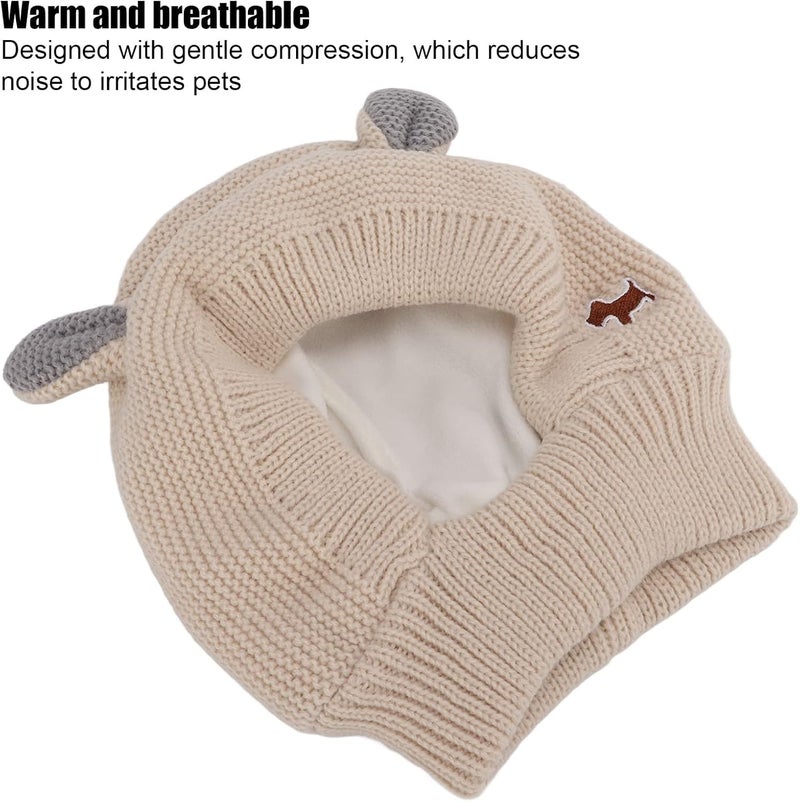 Infispace Super Warm Pet Woolen Cap| Pet Hoodie Head Cover, Warm Cotton Pet Hat Headgear Pets| Soothing Ear Protector for Calming/Aid Sleep/Protection Against Cold (Beige) - Image 5
