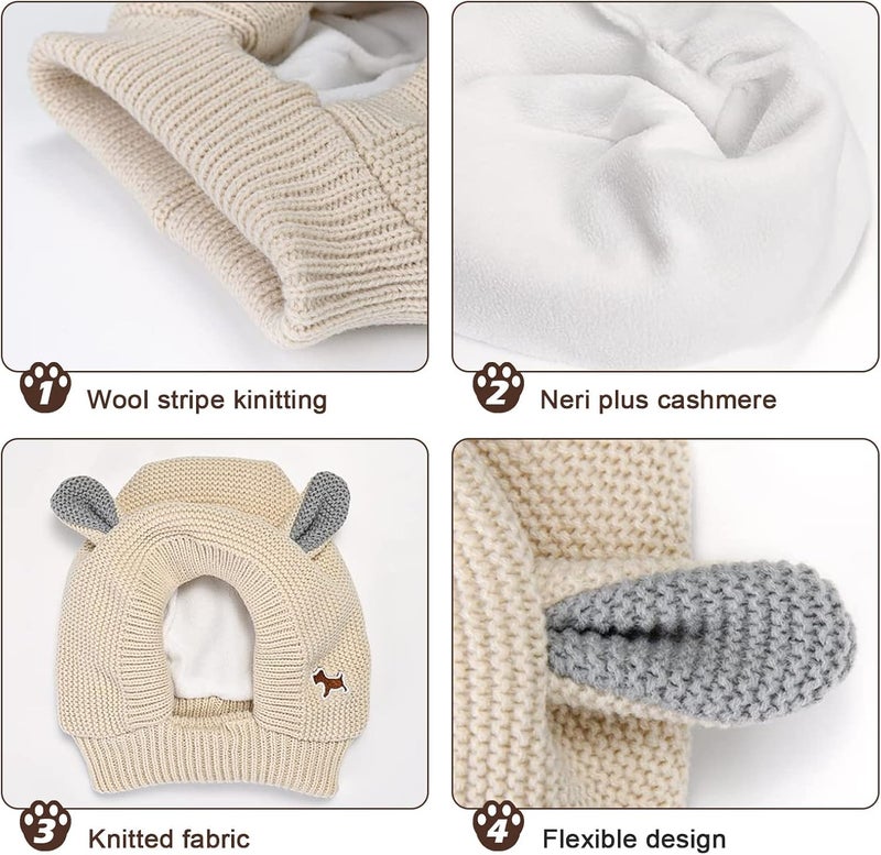 Infispace Super Warm Pet Woolen Cap| Pet Hoodie Head Cover, Warm Cotton Pet Hat Headgear Pets| Soothing Ear Protector for Calming/Aid Sleep/Protection Against Cold (Beige) - Image 2