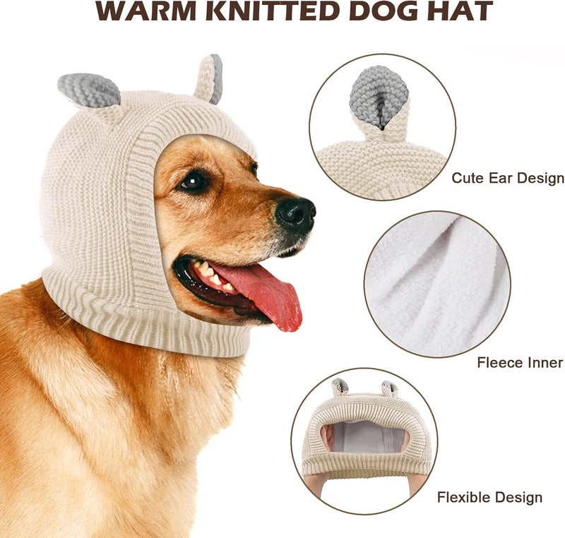 Infispace Super Warm Pet Woolen Cap| Pet Hoodie Head Cover, Warm Cotton Pet Hat Headgear Pets| Soothing Ear Protector for Calming/Aid Sleep/Protection Against Cold (Beige) - Image 3