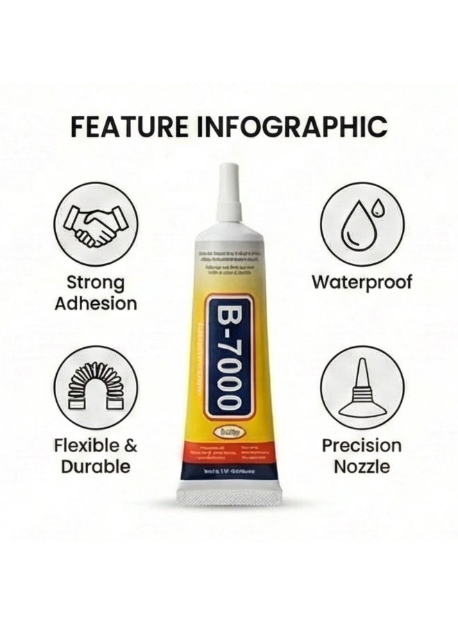 B-7000 Clear Super Glue 50ml | Transparent Waterproof Adhesive for Rhinestones, Jewelry, Crafts, Phone Repair, Glass & Fabric | Strong Bond - Image 2