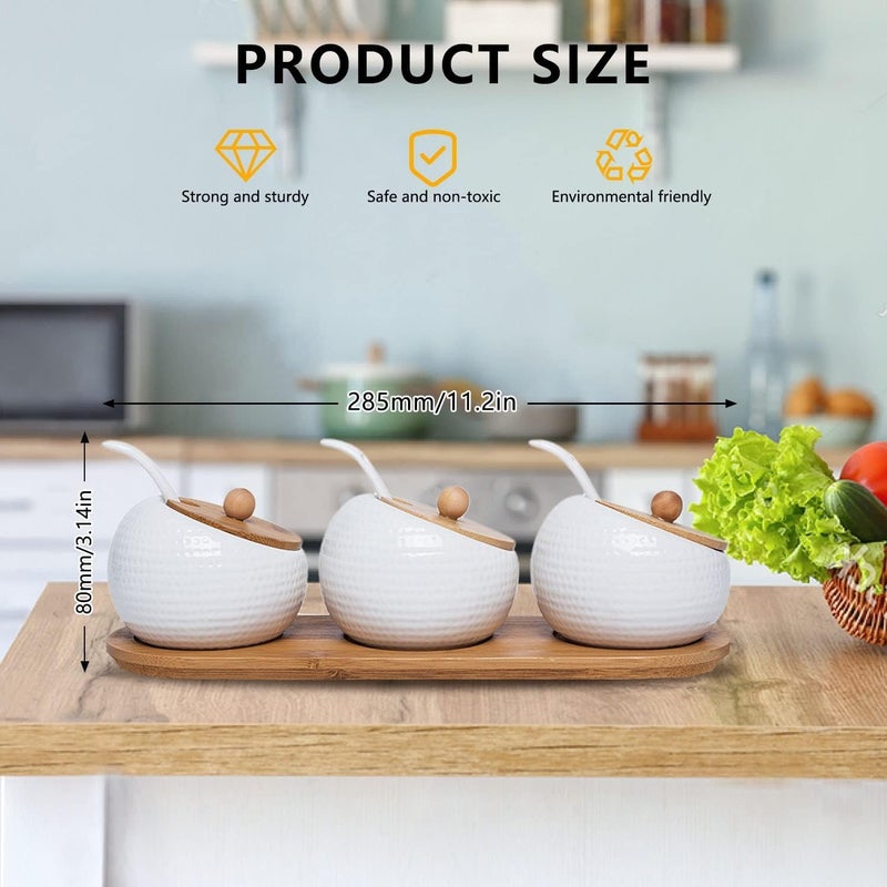 Potency Ceramic Spice Jars with Lid Sugar Bowls Condiment Pots Storage Jars and Canisters Seasoning Box Set with Lid Spoon and Tray for Kitchen StorageSets of 3 - Image 3