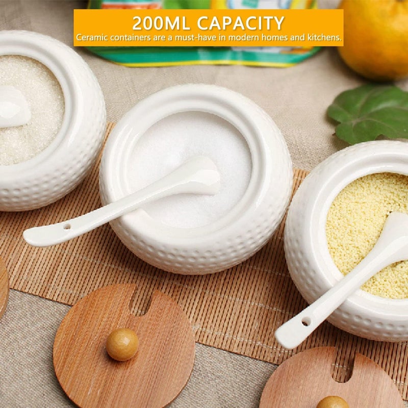 Potency Ceramic Spice Jars with Lid Sugar Bowls Condiment Pots Storage Jars and Canisters Seasoning Box Set with Lid Spoon and Tray for Kitchen StorageSets of 3 - Image 4