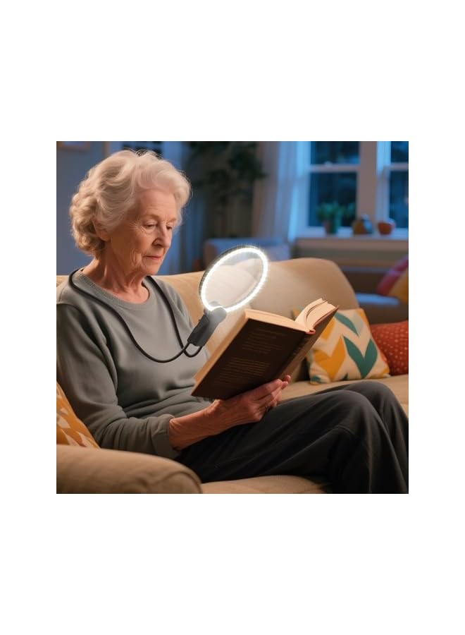 2500mAh Magnifying Glass with Light, 5X/10X Hands Free Magnifier for Reading, Sewing, Knitting, Cross Stitch & Crafts, Lighted Magnifier for Seniors & Low Vision - Image 1