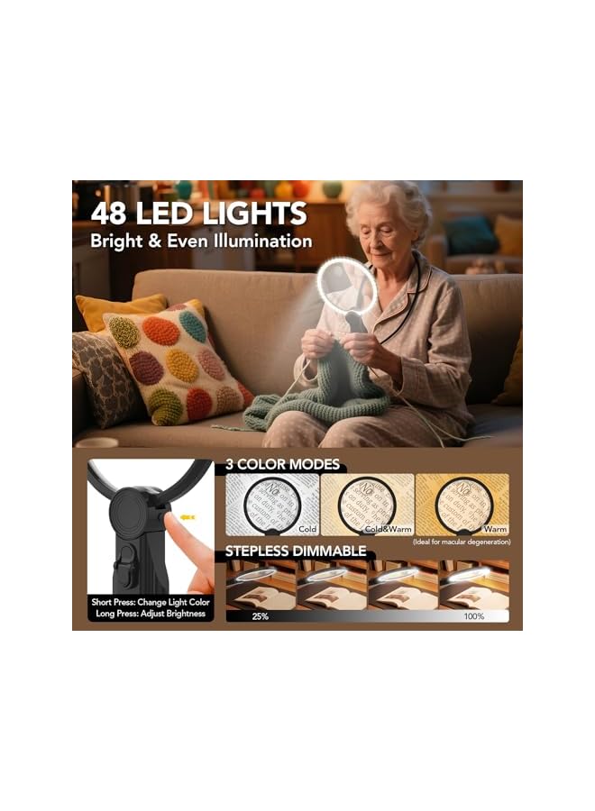 2500mAh Magnifying Glass with Light, 5X/10X Hands Free Magnifier for Reading, Sewing, Knitting, Cross Stitch & Crafts, Lighted Magnifier for Seniors & Low Vision - Image 4
