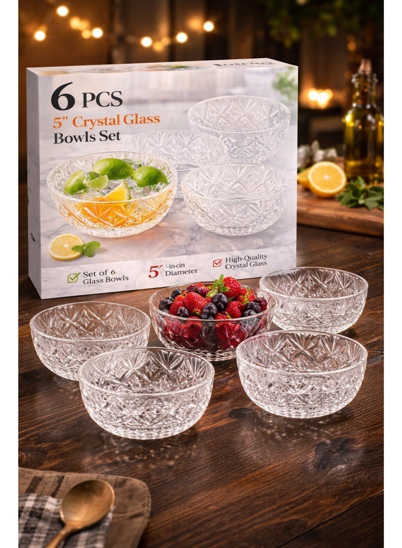 صقوير عبوة من 6 قطع من أوعية السلطة الزجاجية المستديرة مقاس 5 بوصات، أوعية جيلي، وعاء سلطة كريستالي سعة 10 أونصات، أوعية زجاجية للآيس كريم، أوعية حلويات، أوعية حلوى، وعاء تقديم للفواكه والحلوى والوجبات الخفيفة، آمنة للاستخدام في غسالة الصحون والفريزر - Image 4