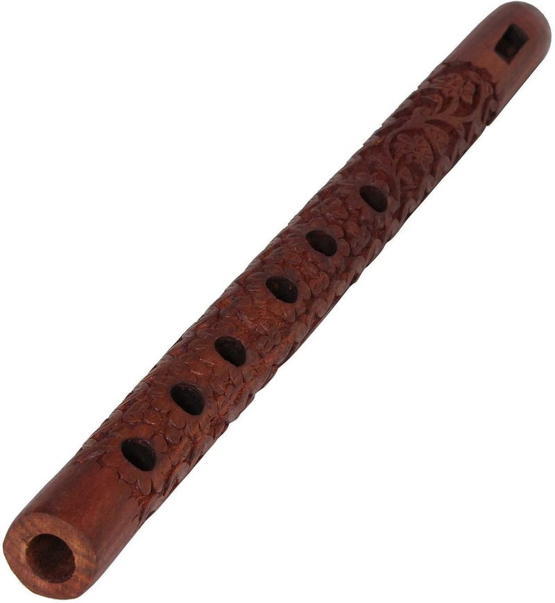 LEGLO Mouth Woodwind Flute Wooden Traditional Hand Carved, Great Sound Indian Musical Instrument Brown Color 13 Inch - Image 1