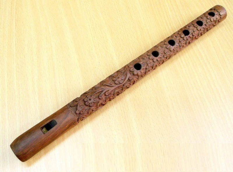 LEGLO Mouth Woodwind Flute Wooden Traditional Hand Carved, Great Sound Indian Musical Instrument Brown Color 13 Inch - Image 3