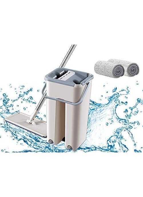 Krishn Kunj KRISHN KUNJ Plastic Mop Heavy QualityFloor Cleaning Mop with BucketFlexible KitchenHands Free Microfiber Squeeze pocha FlatSpin Mop 360 Flexible Head with 2 Reusable Microfiber Pads White  - Image 3