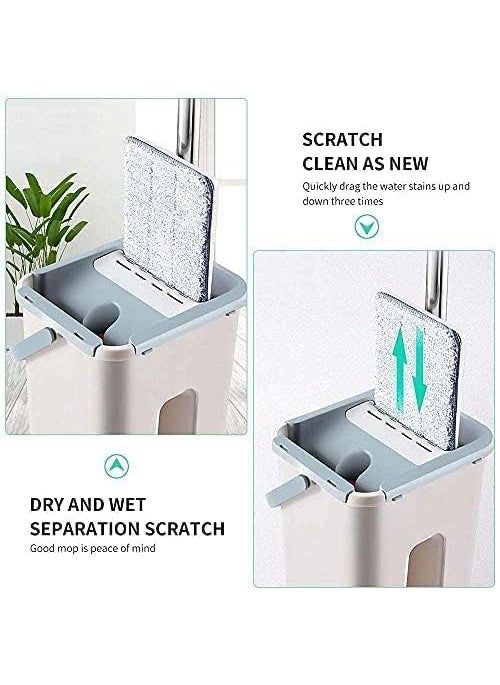 Krishn Kunj KRISHN KUNJ Plastic Mop Heavy QualityFloor Cleaning Mop with BucketFlexible KitchenHands Free Microfiber Squeeze pocha FlatSpin Mop 360 Flexible Head with 2 Reusable Microfiber Pads White  - Image 4